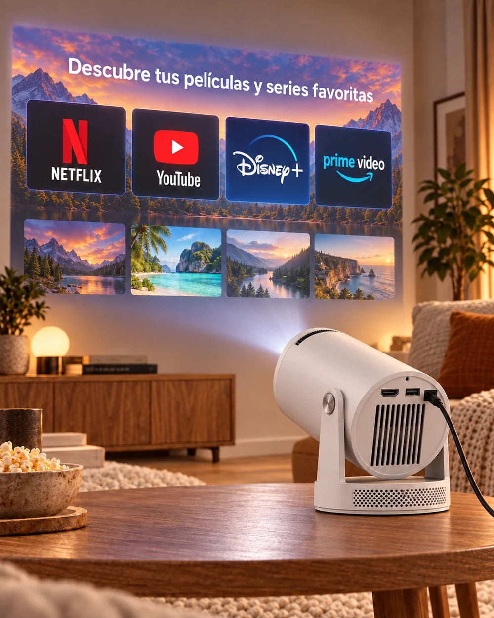 Miniproyector Projektorland Luma Pro – 400 lúmenes ANSI, Full HD 1080p, enfoque automático, Android 14 y Wi-Fi 6
