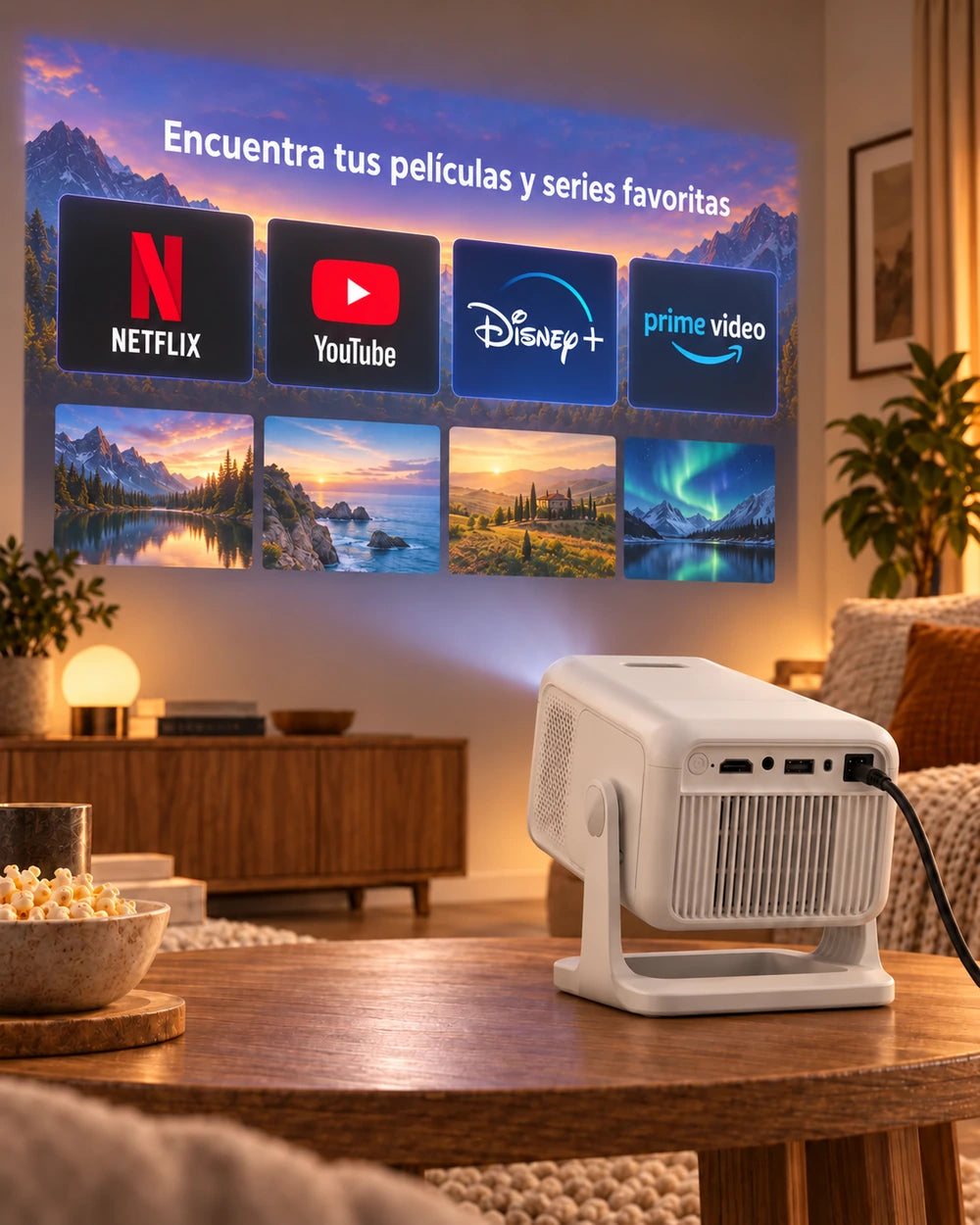 Miniproyector Projektorland Nova Plus – 420 lúmenes ANSI, Full HD 1080p, enfoque automático, Android y Wi-Fi