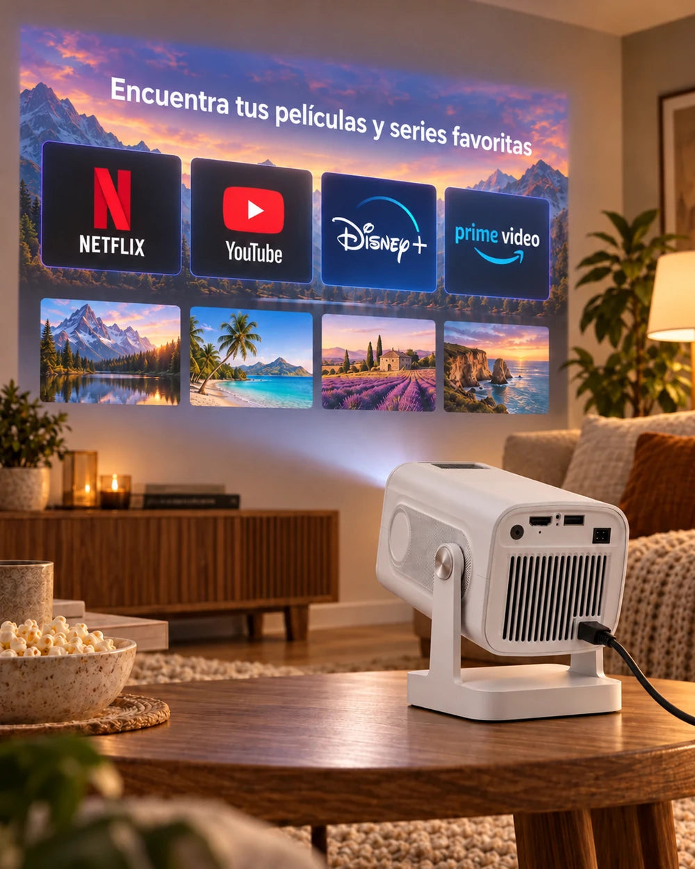 Miniproyector Projektorland Nova – 260 lúmenes ANSI, Full HD 1080p, Android, Wi-Fi 6 y Bluetooth 5.4