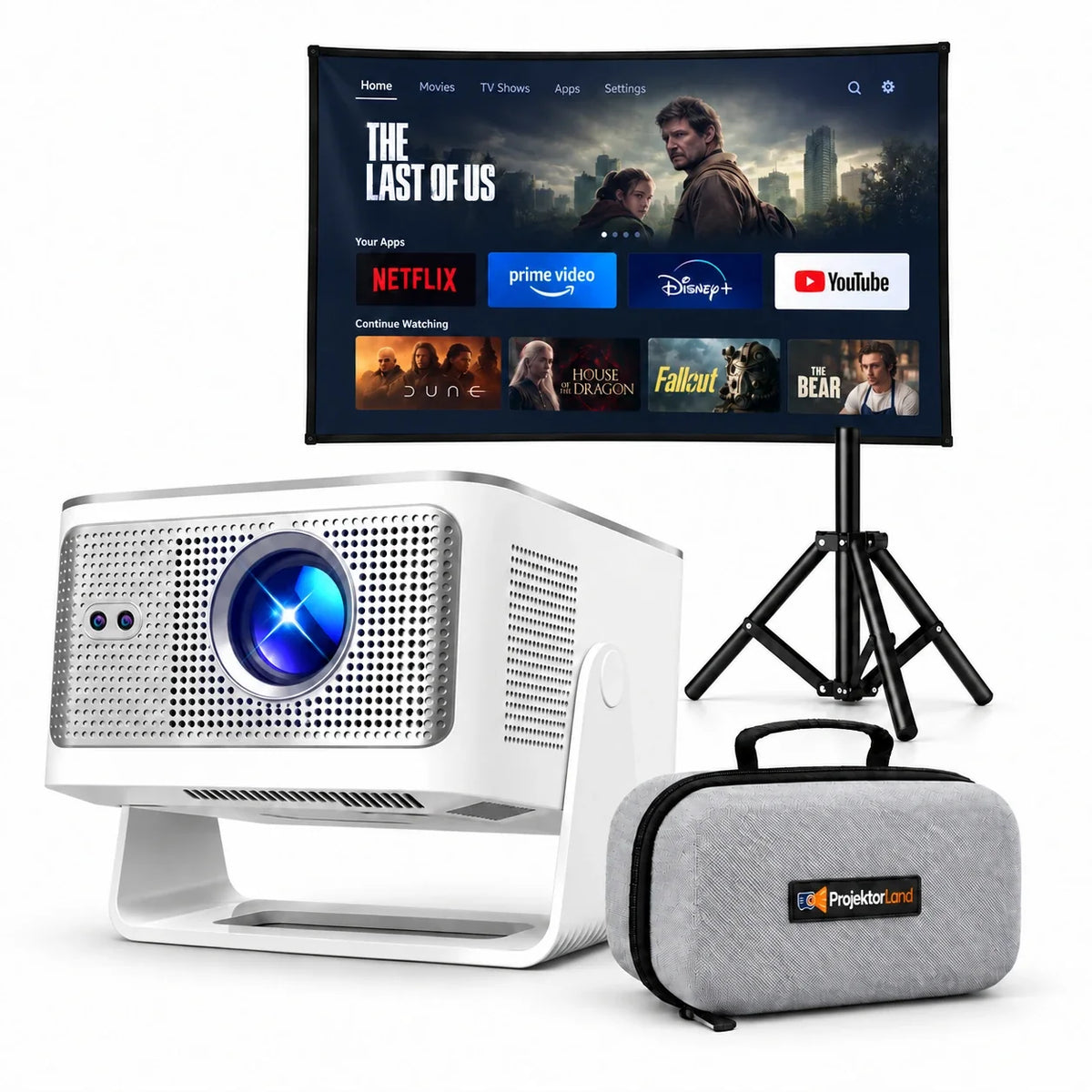 Proyector Projektorland Horizon Max – 600 lúmenes ANSI, Full HD 1080p, enfoque automático, Android 14, Wi-Fi 6 y Bluetooth 5.4