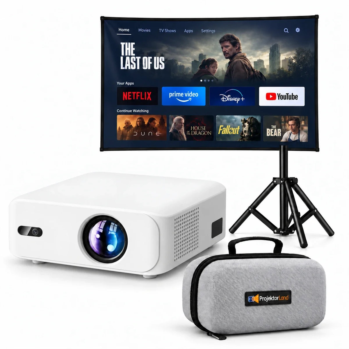Proyector Projektorland Horizon – 800 lúmenes ANSI, Full HD 1080p, HDMI, corrección trapezoidal digital y altavoz integrado