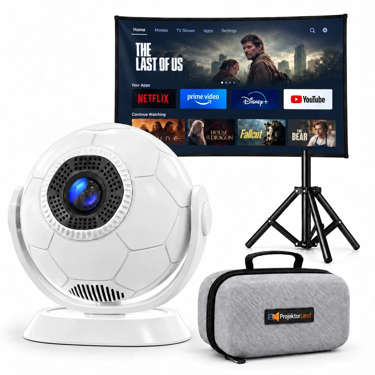 Miniproyector Projektorland Orbit – 300 lúmenes ANSI, Android 14, Wi-Fi, Bluetooth 5.4 y 35–135 pulgadas