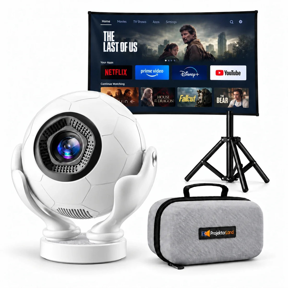 Orbit Pro, proyector con pantalla, trípode y funda protectora gris