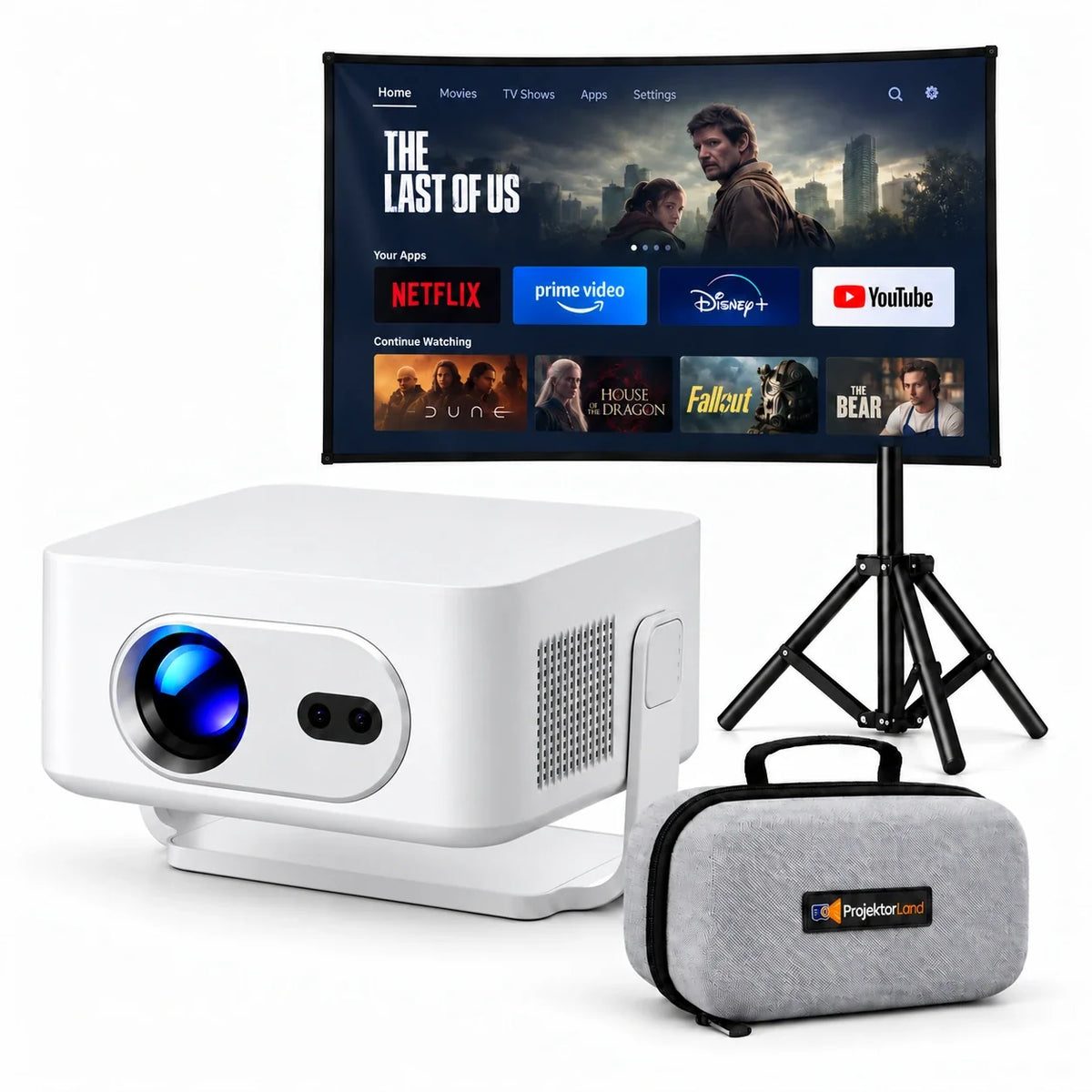 Miniproyector Projektorland Vista Max – 260 lúmenes ANSI, HD 720p, enfoque automático, Android 14 y Wi-Fi 6