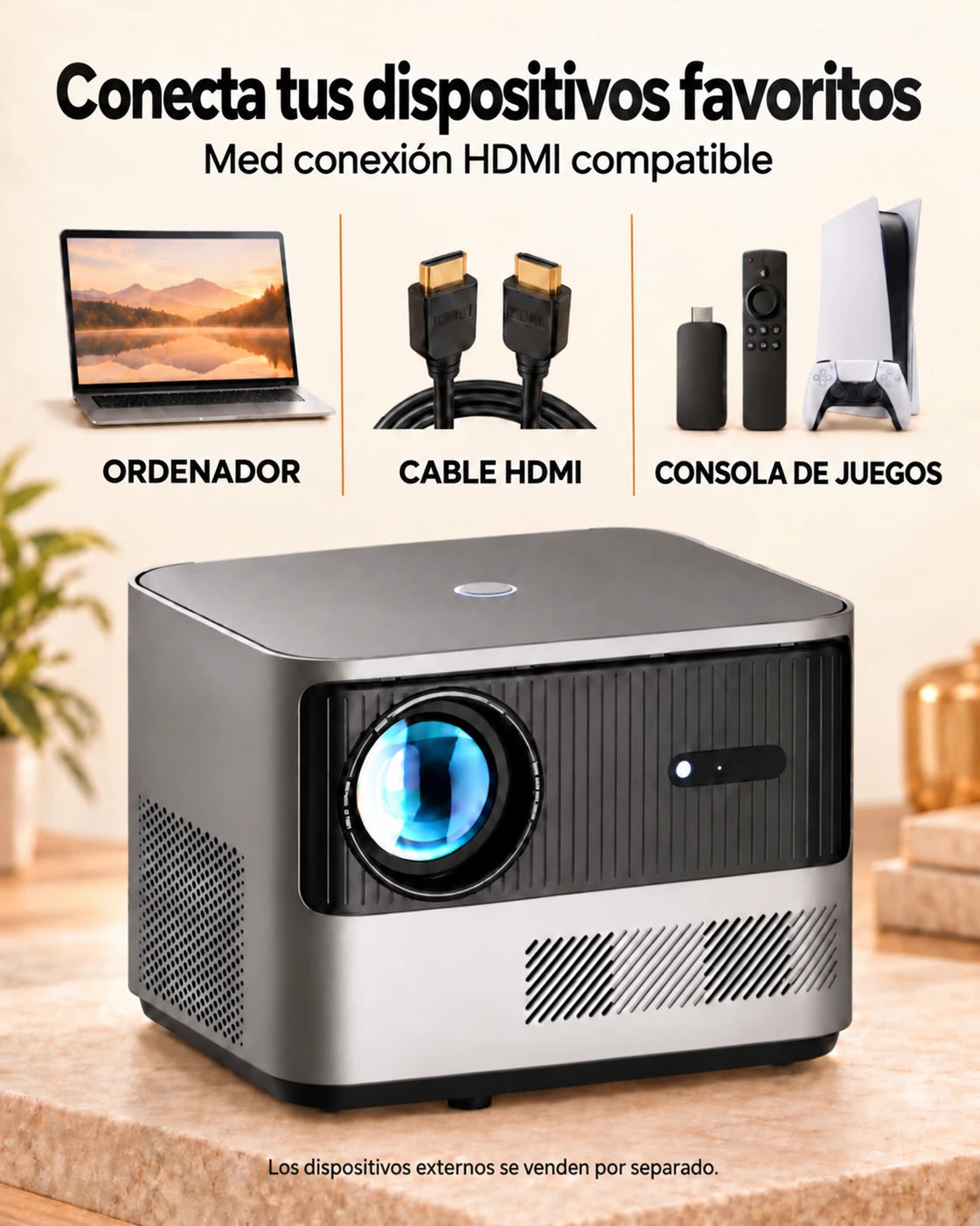 Projektorland Grand Cinema – compatible con 4K, Full HD 1080p, 580 lúmenes ANSI, HDMI y USB