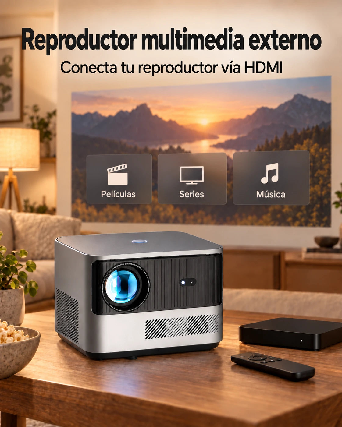 Projektorland Grand Cinema – compatible con 4K, Full HD 1080p, 580 lúmenes ANSI, HDMI y USB