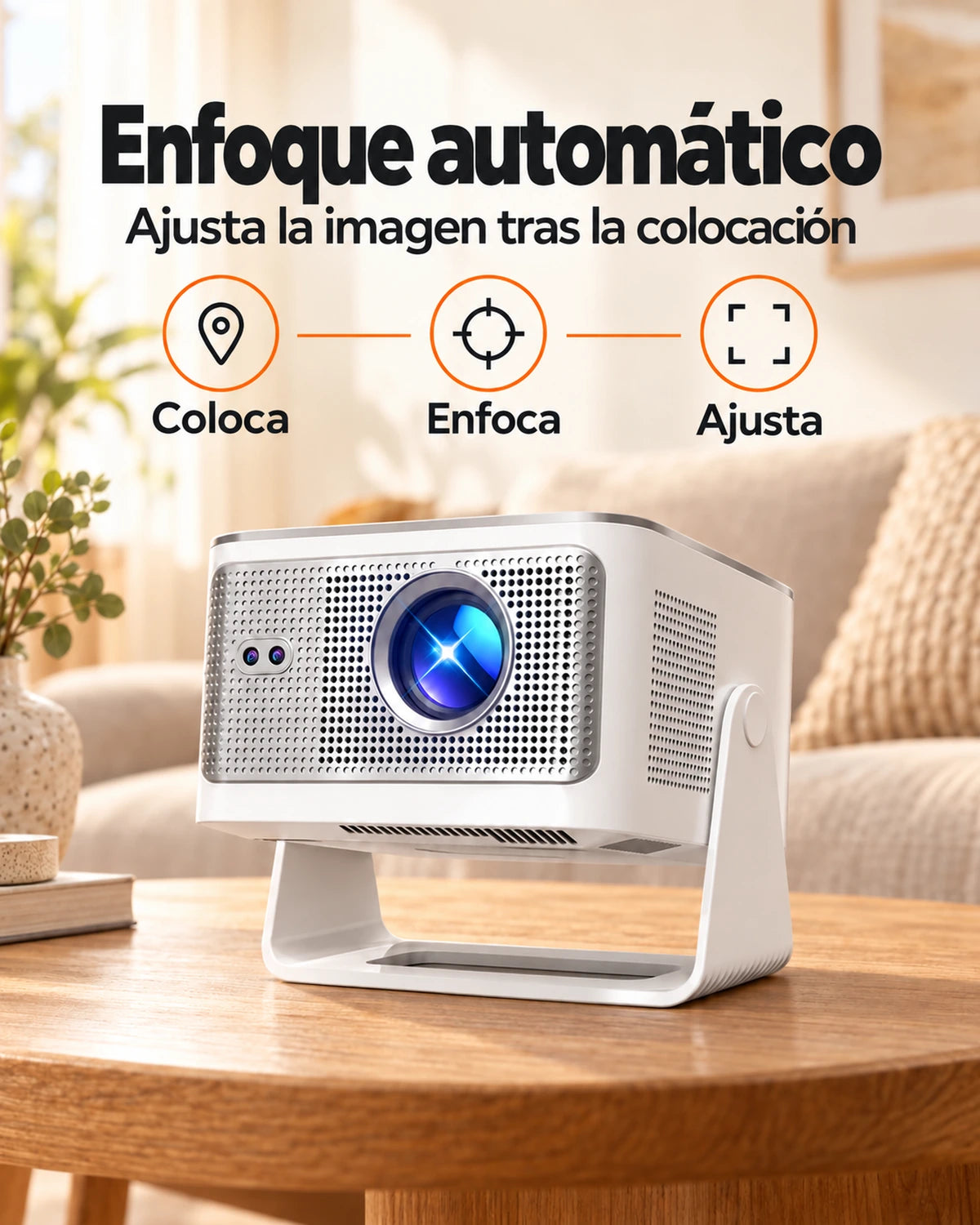 Proyector Projektorland Horizon Max – 600 lúmenes ANSI, Full HD 1080p, enfoque automático, Android 14, Wi-Fi 6 y Bluetooth 5.4