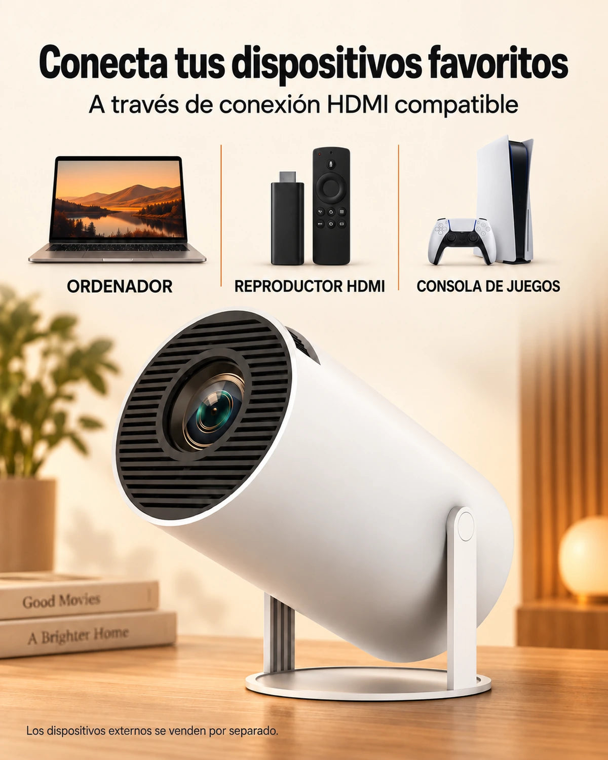 Miniproyector Projektorland Luma Compact – 200 lúmenes ANSI, HD 720p, Android 14, Wi-Fi 6 y altavoz de 5 W