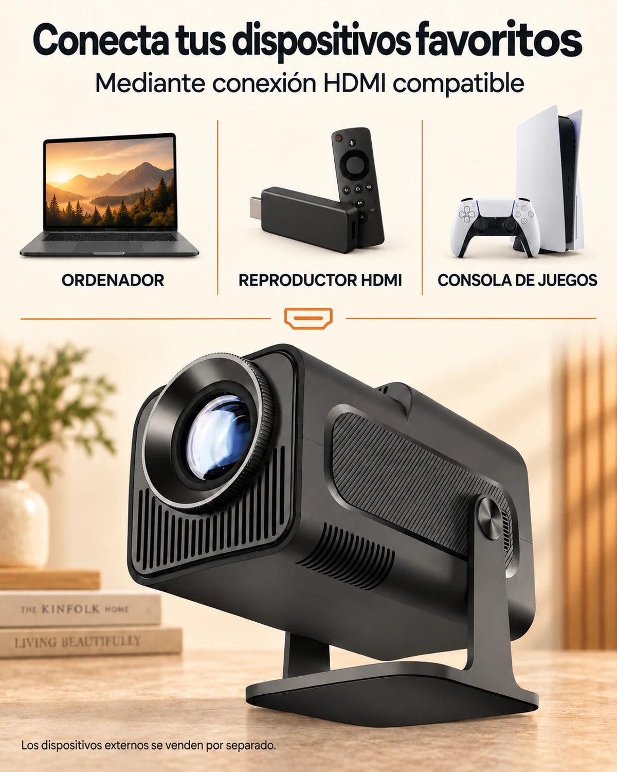 Miniproyector Nomad Mini – 300 lúmenes ANSI, HD 720p, Android 11, Wi-Fi 6, Bluetooth y giro de 180°