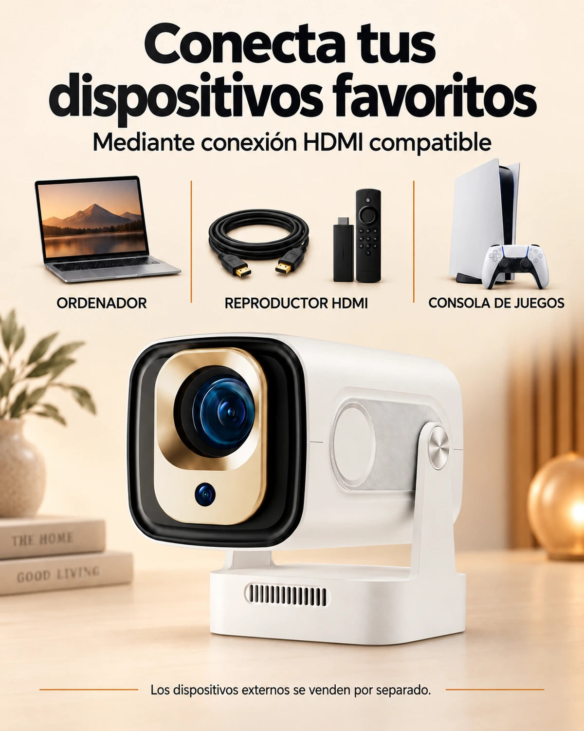 Miniproyector Projektorland Nova – 260 lúmenes ANSI, Full HD 1080p, Android, Wi-Fi 6 y Bluetooth 5.4
