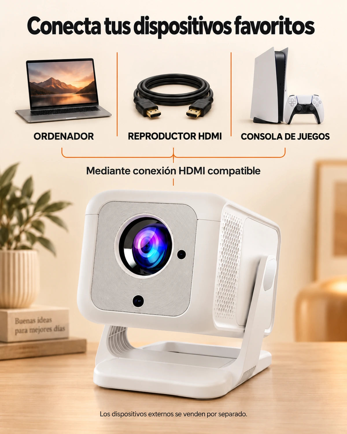 Miniproyector Projektorland Nova Plus – 420 lúmenes ANSI, Full HD 1080p, enfoque automático, Android y Wi-Fi