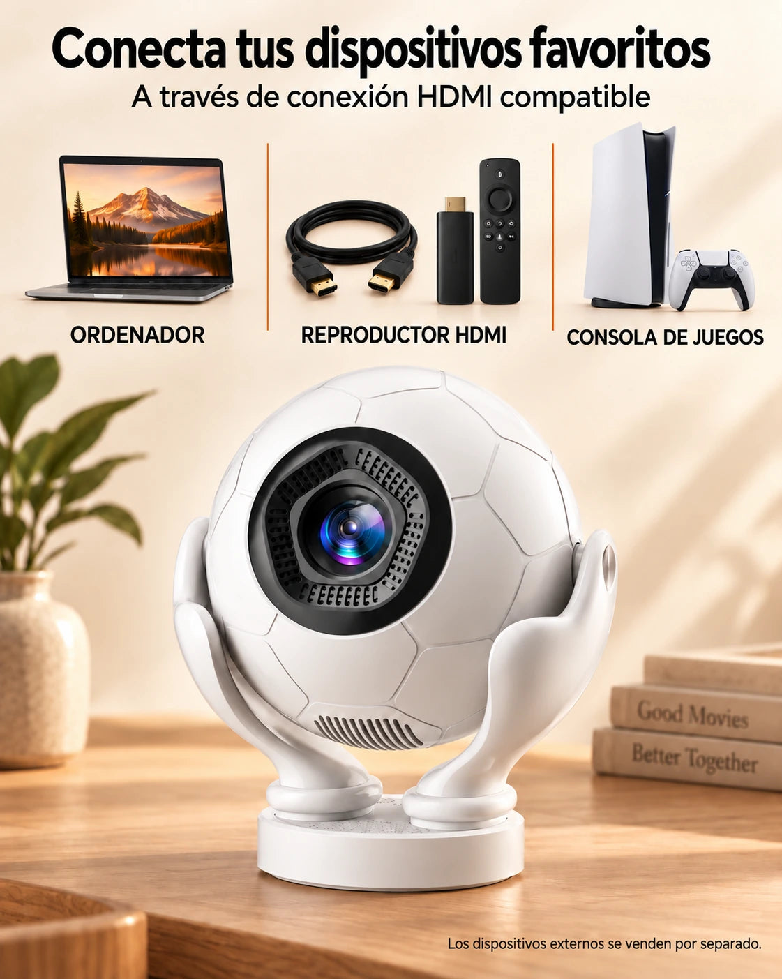Miniproyector Projektorland Orbit Pro – 500 lúmenes ANSI, Full HD 1080p, enfoque electrónico, Android 14 y Wi-Fi 6