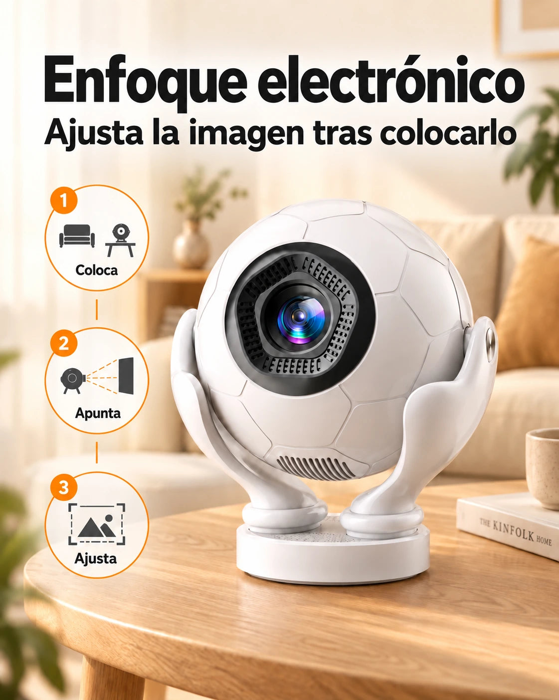 Miniproyector Projektorland Orbit Pro – 500 lúmenes ANSI, Full HD 1080p, enfoque electrónico, Android 14 y Wi-Fi 6