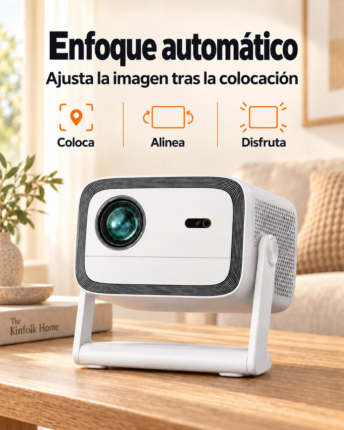 Proyector Projektorland Panorama – 900 lúmenes ANSI, Full HD 1080p, Android TV 11, enfoque automático y soporte de 200°