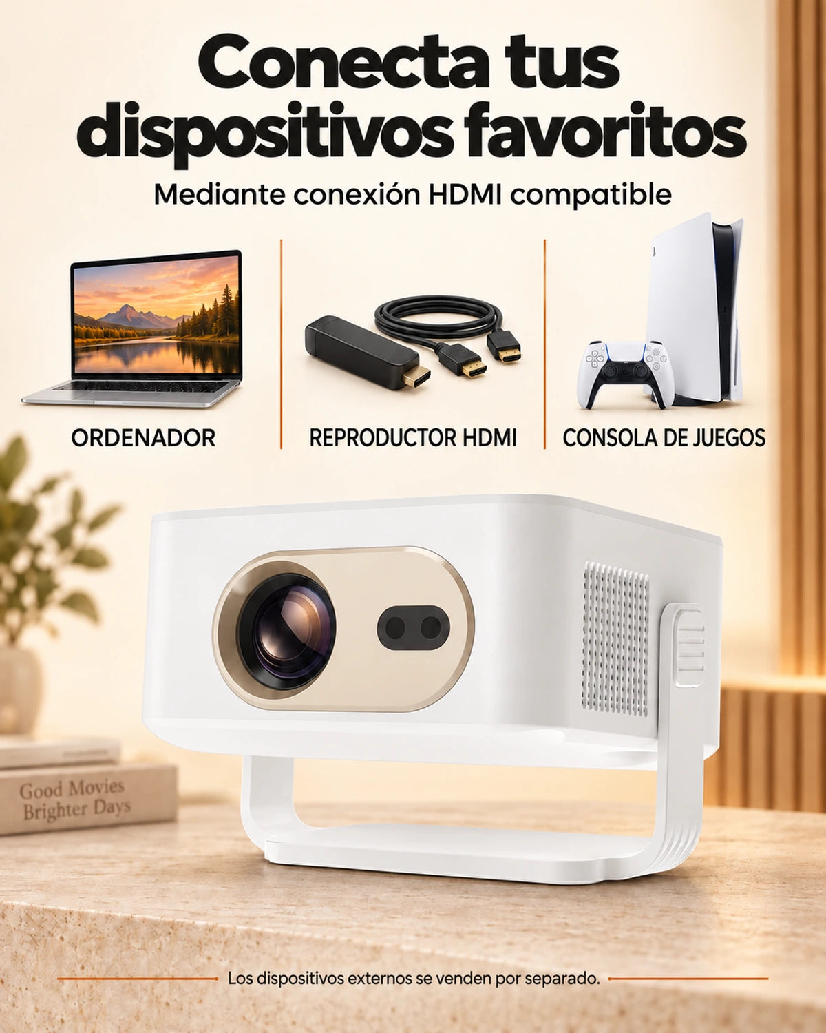 Miniproyector Projektorland Vista – 260 lúmenes ANSI, HD 720p, enfoque automático y Android 11